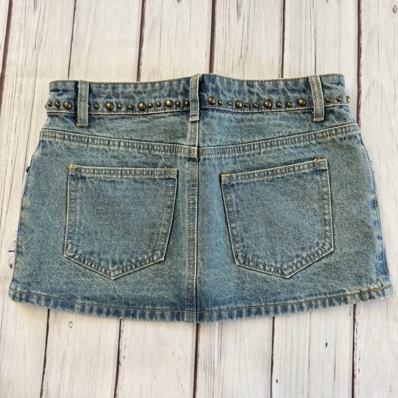 Edikted Studded Denim Mini Skirt Y2K Low Rise Blue Jean Festival Size S - Picture 8 of 8